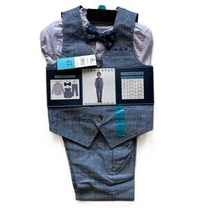 Andy & Evan Premium Four-Piece Vest Suit Set Boys Size 4T Chambray NWT
